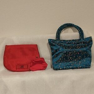 Vintage MM Red Evening Bag And Floral Blue Handbag